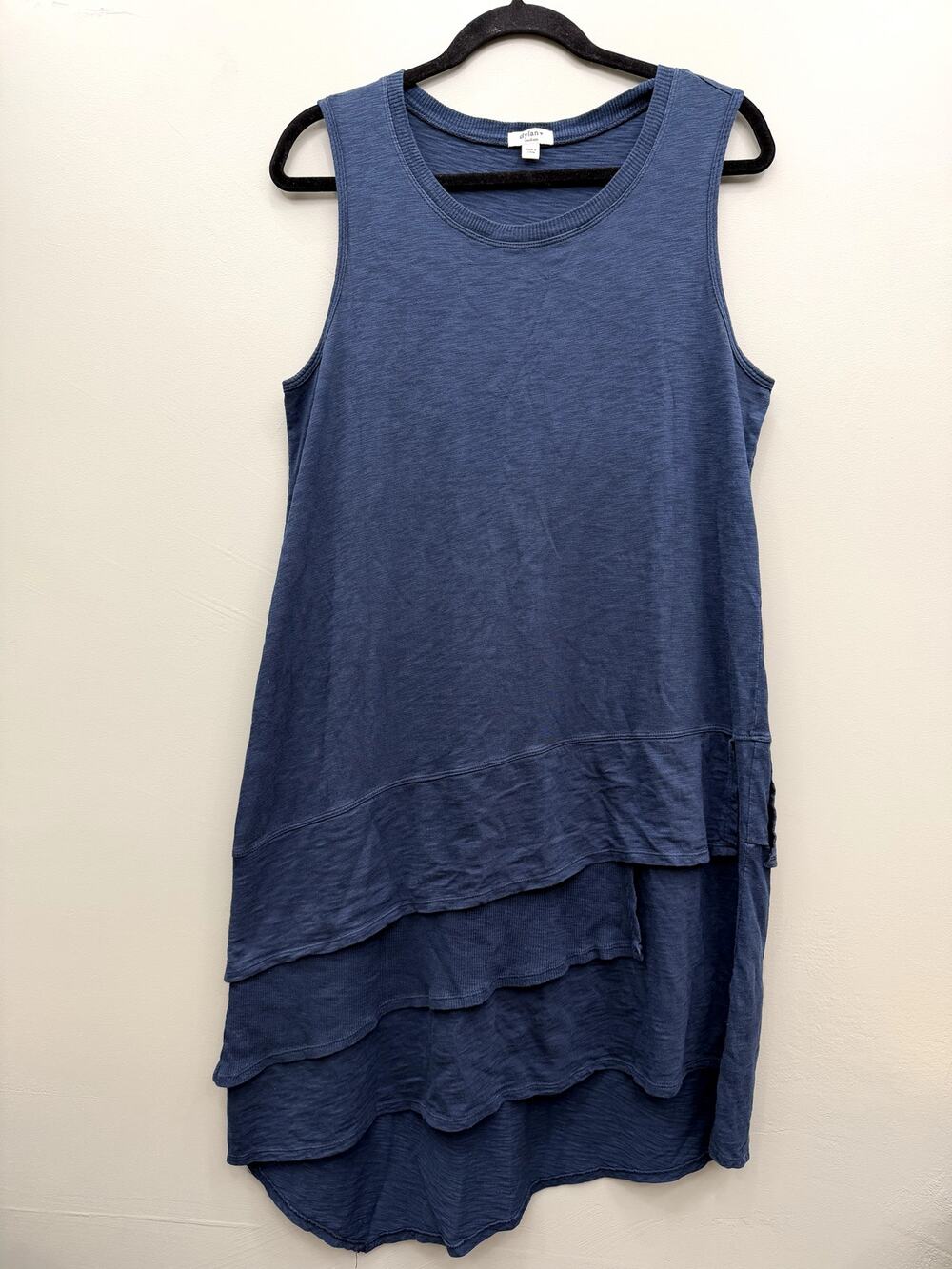 Dylan 100% Cotton Layered Tank Dress Blue Boho Midi Medium